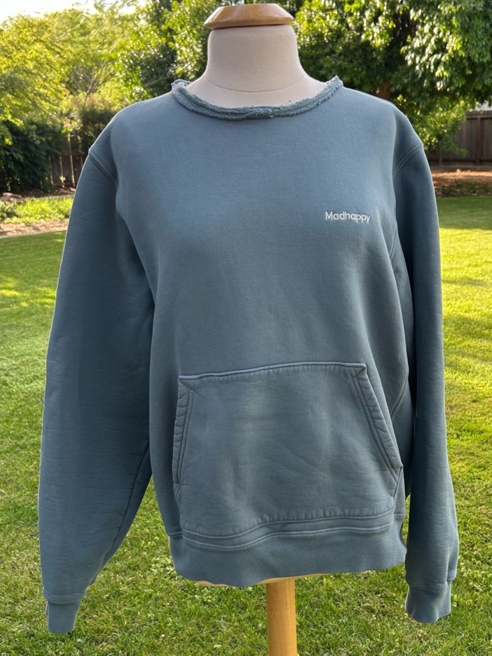 Madhappy Classic Crewneck Sweatshirt Raw Hem in Blue Size Large